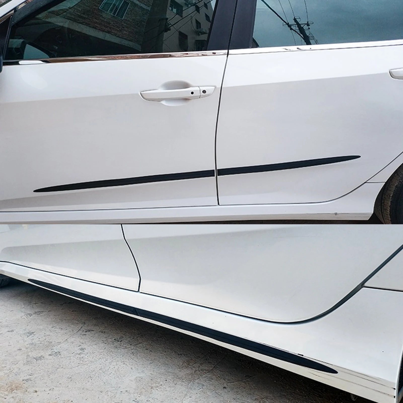 New 4PCS Body Side Trim Waterproof Bright Black  Door Protector Auto Modification Exterior Belt Body Side Molding Door Belt