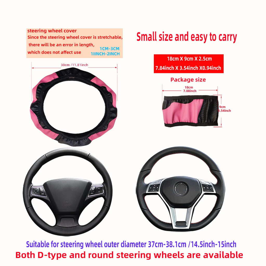 Universal Fit Steering Wheel Cover, Breathable PU Leather with Carbon Fiber Accents for 14.5-15 Inch Wheels, Easy Installation