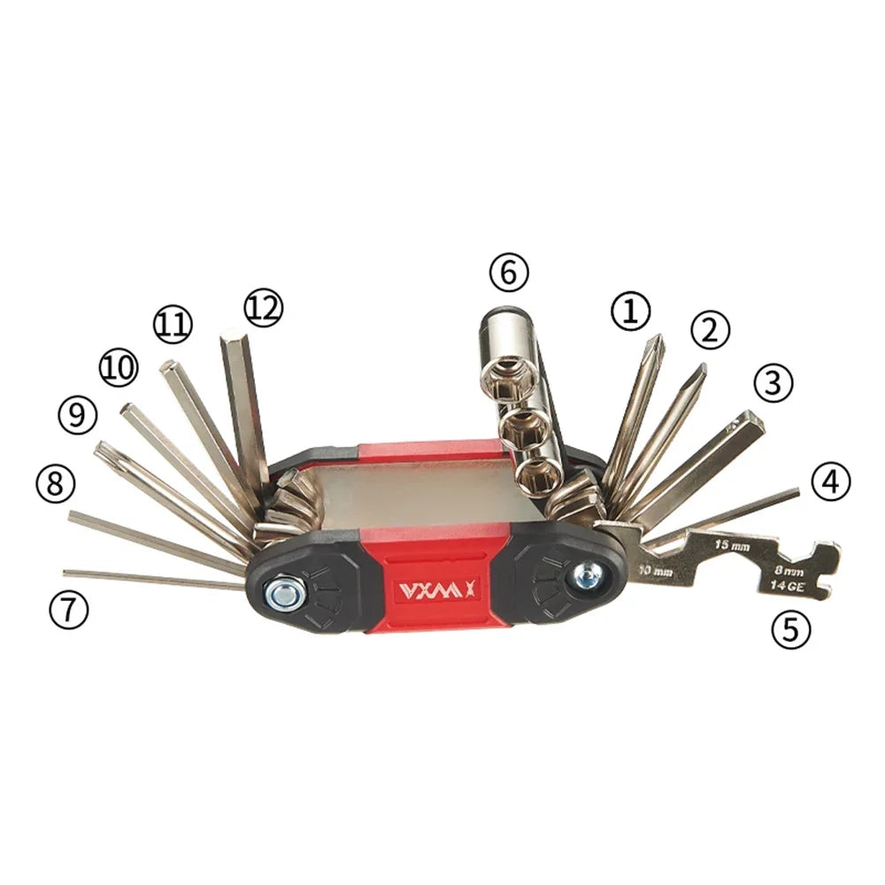 Compact Bike Multitool with Chain Tool, Portable 16-in-1 Repair Kit for On-the-Go Cycling and Emergency Fixes