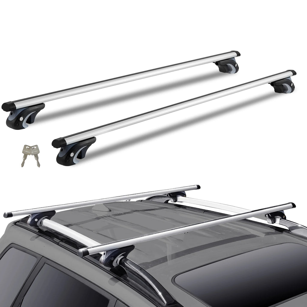 200LBS Capacity Roof Cross Bars, Universal Adjustable Aluminum Carrier for Baggage & Luggage, Sleek Silver/Black Finish