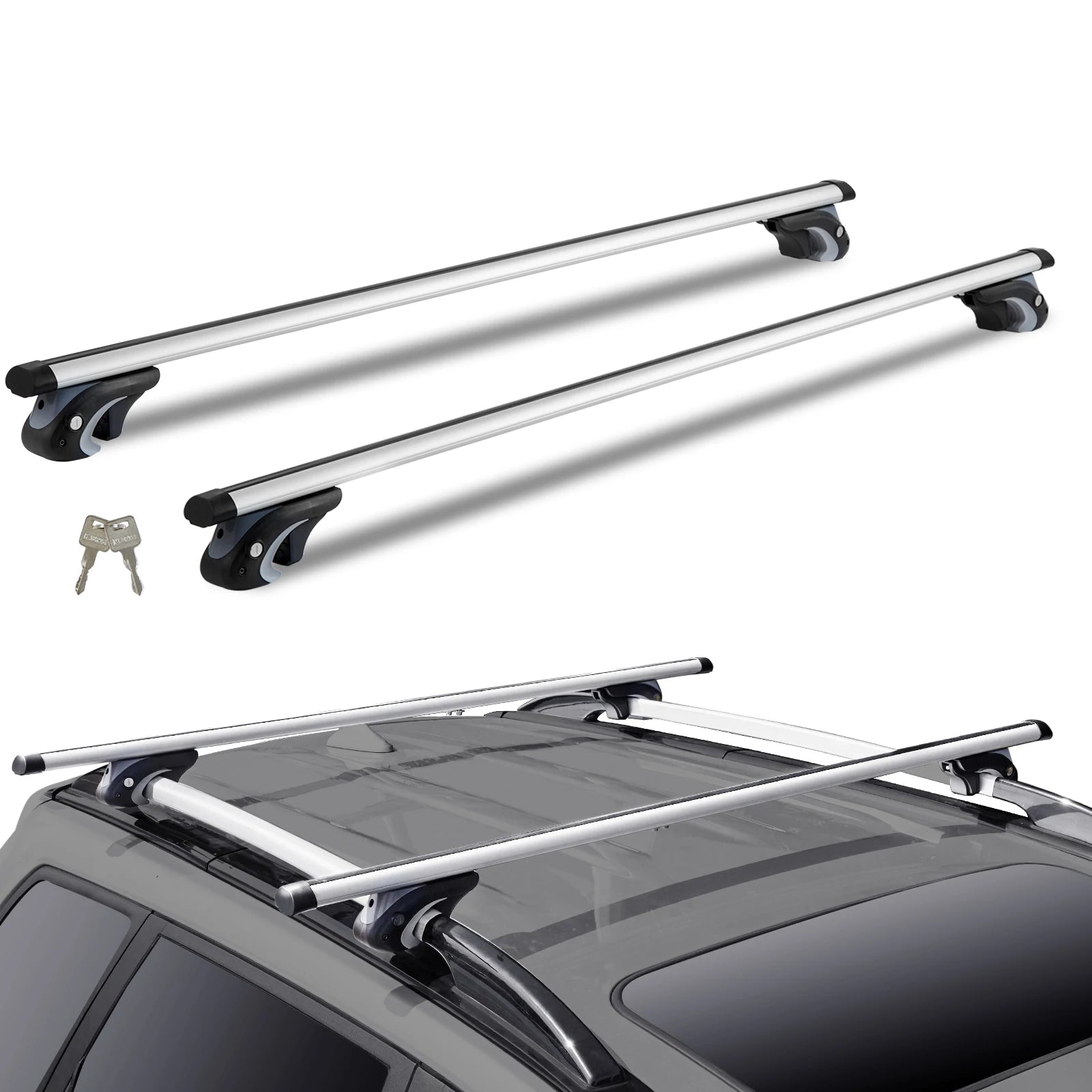 200LBS Capacity Roof Cross Bars, Universal Adjustable Aluminum Carrier for Baggage & Luggage, Sleek Silver/Black Finish