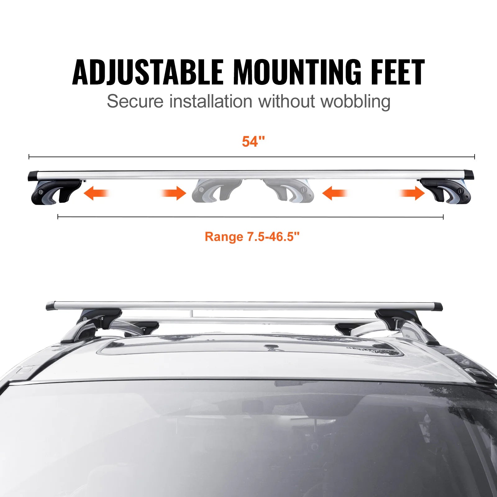 200LBS Capacity Roof Cross Bars, Universal Adjustable Aluminum Carrier for Baggage & Luggage, Sleek Silver/Black Finish