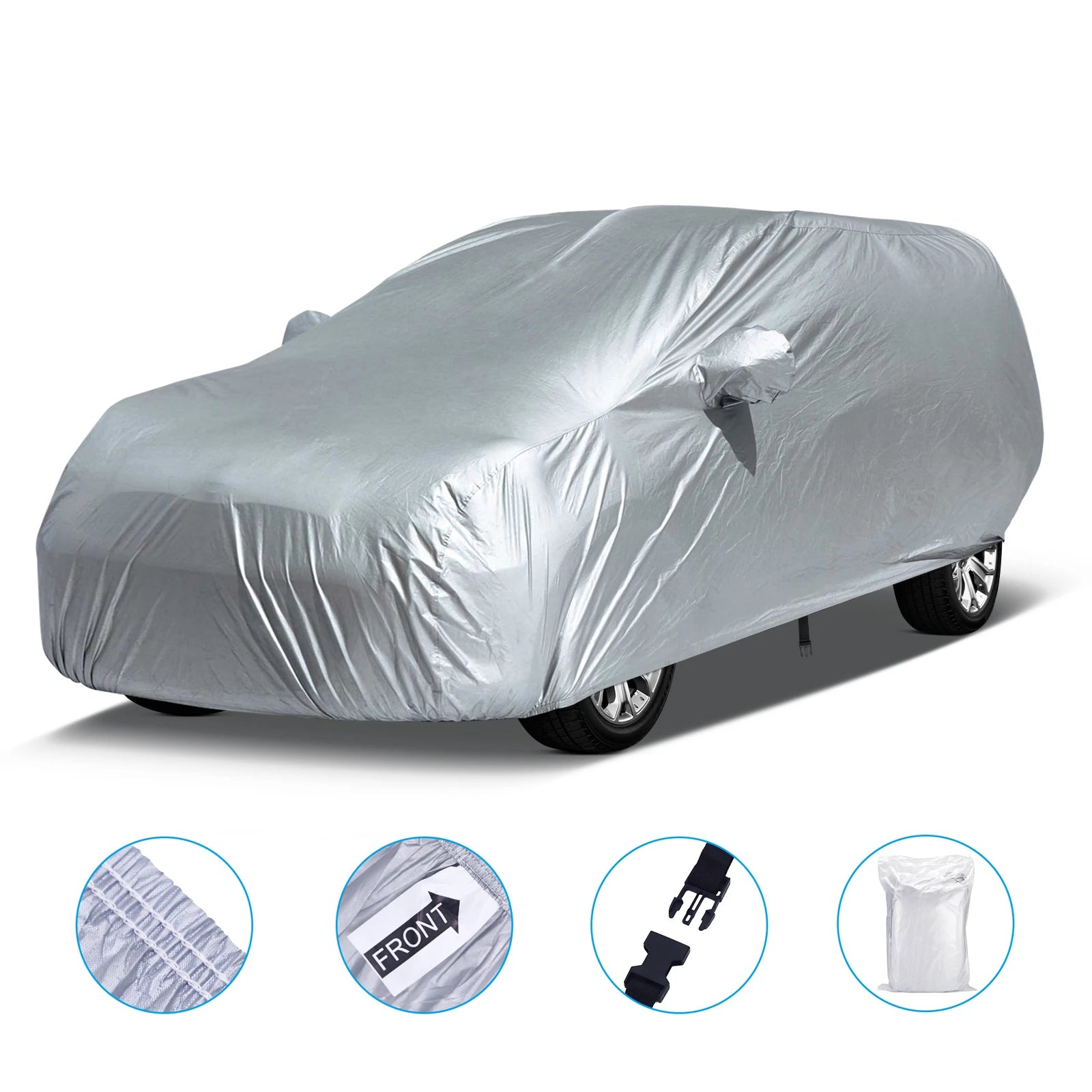 All-Weather Car Cover with Reflective Strips, Universal Waterproof UV Protection for SUVs & Sedans