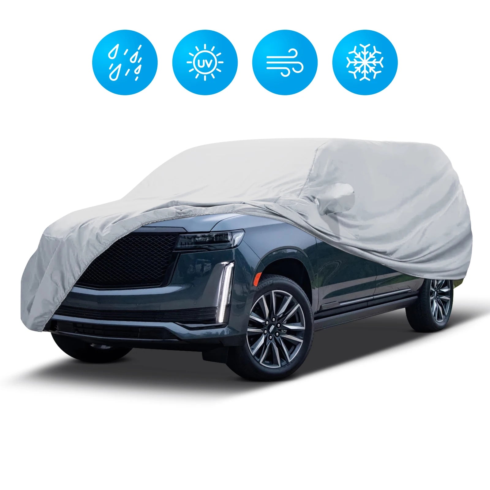 All-Weather Car Cover with Reflective Strips, Universal Waterproof UV Protection for SUVs & Sedans