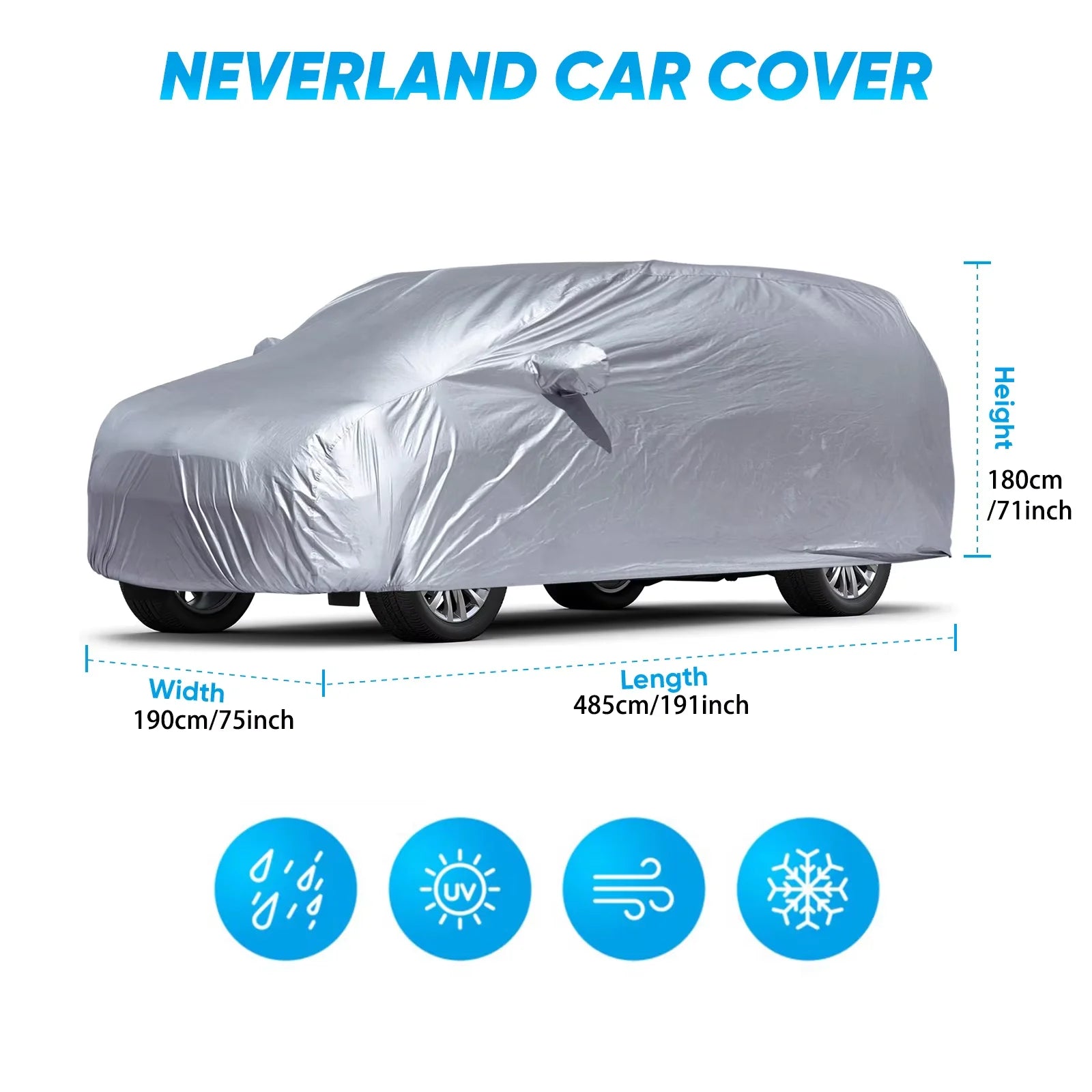 All-Weather Car Cover with Reflective Strips, Universal Waterproof UV Protection for SUVs & Sedans