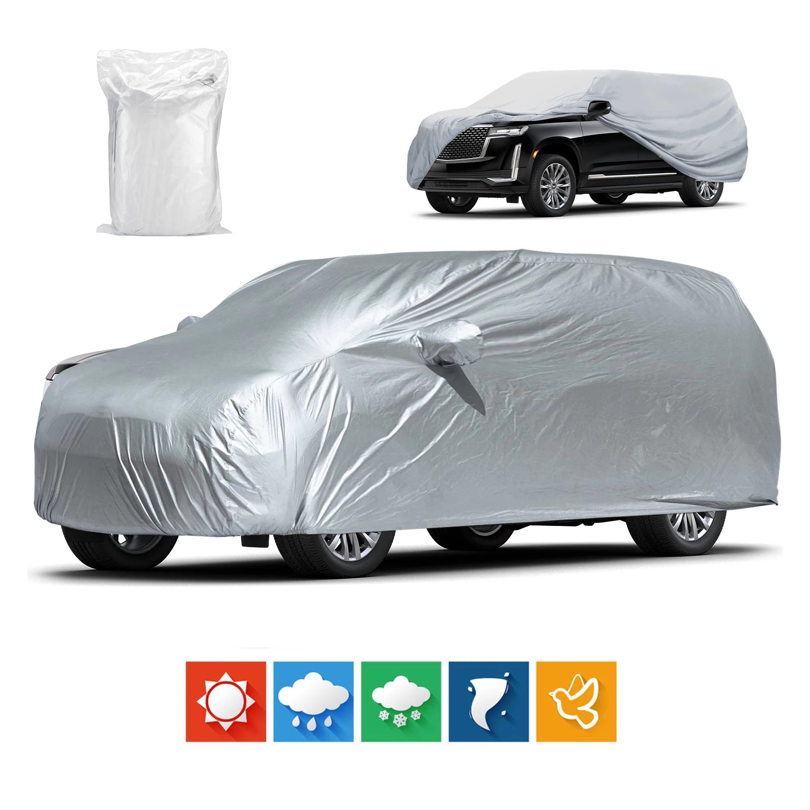 All-Weather Car Cover with Reflective Strips, Universal Waterproof UV Protection for SUVs & Sedans