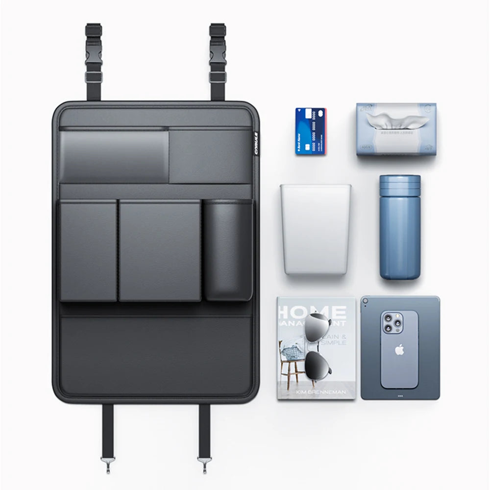 Multifunctional Car Backseat Organizer with Tablet Holder, PU Leather Kick Mat with Multiple Pockets