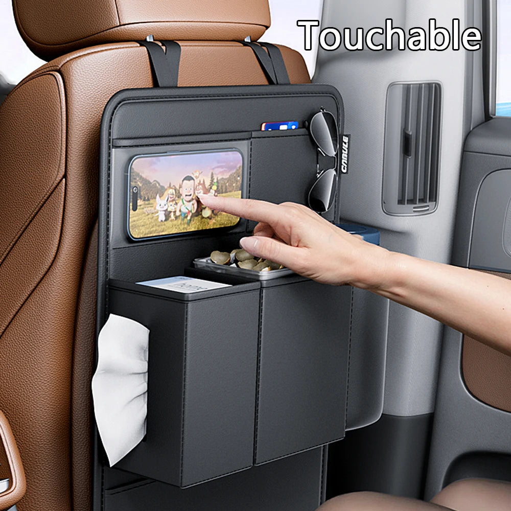 Multifunctional Car Backseat Organizer with Tablet Holder, PU Leather Kick Mat with Multiple Pockets