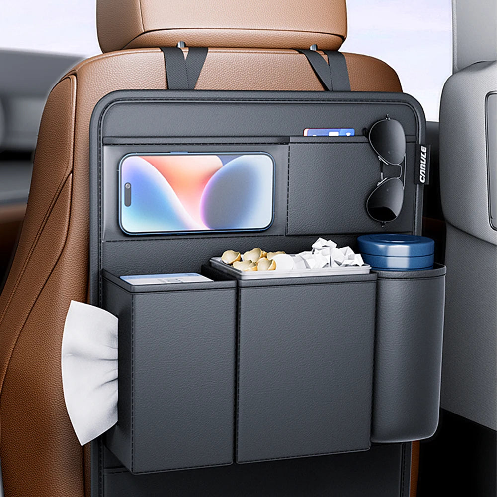 Multifunctional Car Backseat Organizer with Tablet Holder, PU Leather Kick Mat with Multiple Pockets