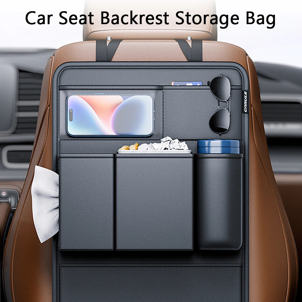 Multifunctional Car Backseat Organizer with Tablet Holder, PU Leather Kick Mat with Multiple Pockets